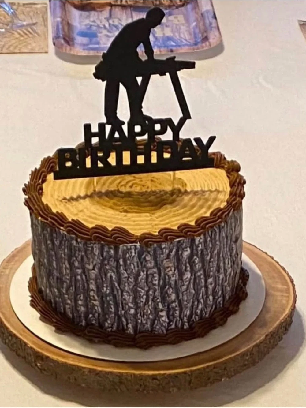 Happy Birthday Black Cake Topper with Carpenter Silhouette